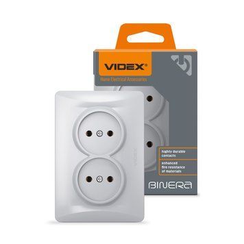 Розетка двойная срібний шовк VIDEX BINERA, 250 V, IP20 VF-BNSK2-SS 24901 фото