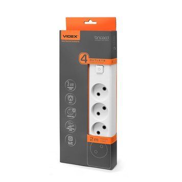 Мережевий удлинитель VIDEX ONCORD б/с 4п 2м с кнопкою White VF-PD42-W 28794 фото