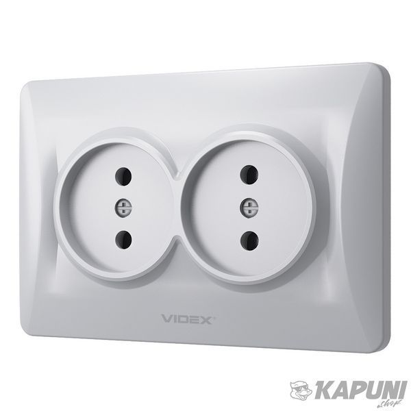Розетка двойная срібний шовк VIDEX BINERA, 250 V, IP20 VF-BNSK2-SS 24901 фото