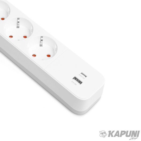 Мережевий удлинитель VIDEX ONCORD с/с 4п 3м (3x1.5мм) 3.4А USB(QC3.0) +USB-C(PD20W) с кнопкою White VF-PD43G1QC1PD-W 27695 фото