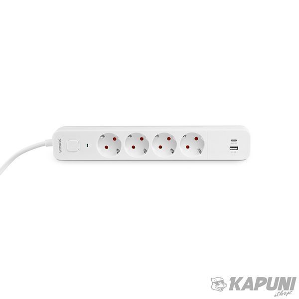 Мережевий удлинитель VIDEX ONCORD с/с 4п 3м (3x1.5мм) 3.4А USB(QC3.0) +USB-C(PD20W) с кнопкою White VF-PD43G1QC1PD-W 27695 фото