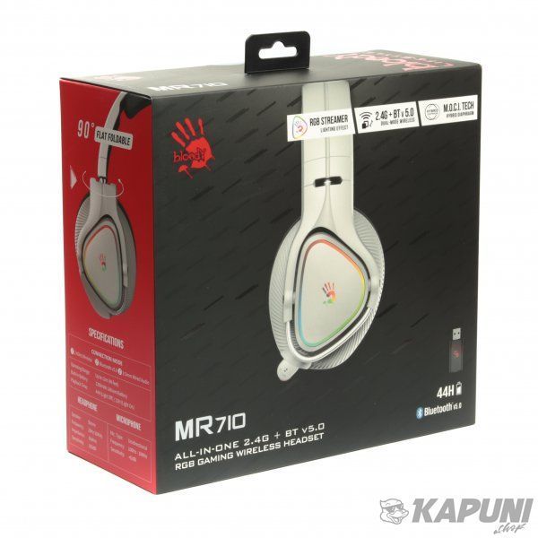Ігрові навушники з мікрофоном, RGB, Bluetooth + 2.4GHz + 3.5 jack Bloody MR710 (Grey) MR710 (Grey) фото