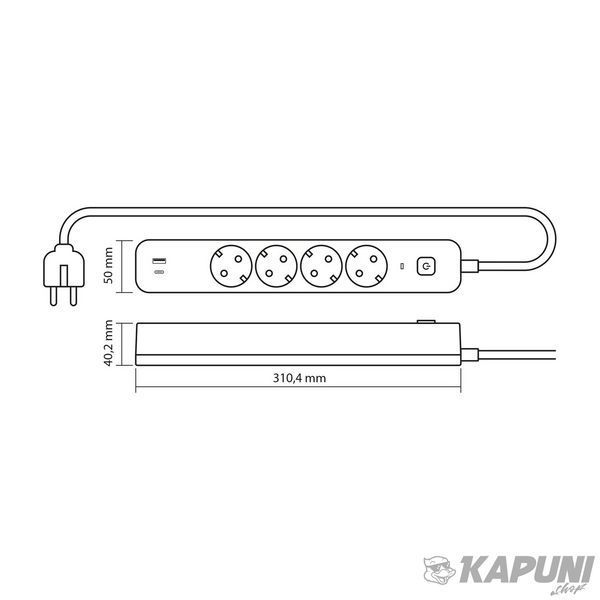 Мережевий удлинитель VIDEX ONCORD с/с 4п 3м (3x1.5мм) 3.4А USB(QC3.0) +USB-C(PD20W) с кнопкою White VF-PD43G1QC1PD-W 27695 фото