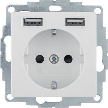 Розетка Berker S.1/B.3/B.7 з заземленням + 2 USB 2.4A біла 48038982 KPN-185151 фото