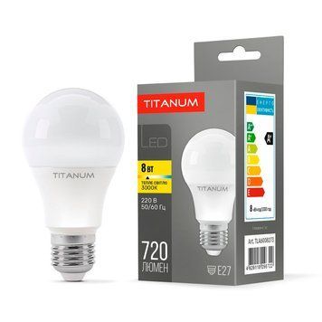 LED лампа TITANUM A60 8W E27 3000K TLA6008273 24922 фото