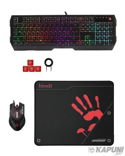 Комплект ігровий, клавіатура, миша, килимок USB Bloody B1700 Bloody (Black) B1700 Bloody (Black) фото