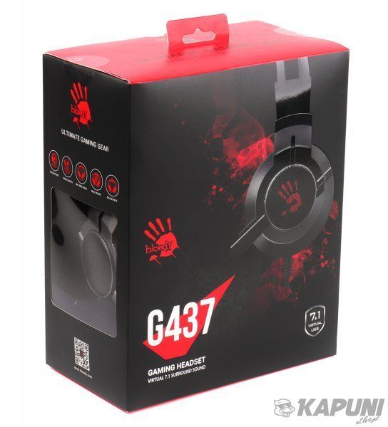 Игровые наушники с микрофоном (шумоподавление), неоновая подсветка 7 цветов, USB Bloody G437 Bloody (Black) #N/A фото