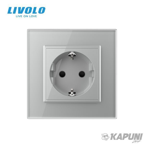 Розетка с заземлением Livolo серый стекло (VL-C7C1EU-15) VL-C7C1EU-15 фото