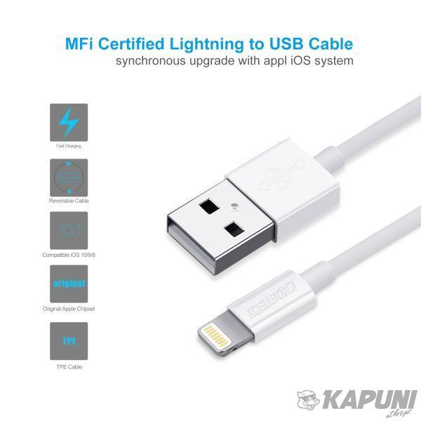 Кабель USB 2.0 А-папа/Lightning, MFI, 1.8 м, премиум, 2.1 А, IP0027-WH IP0027-WH фото