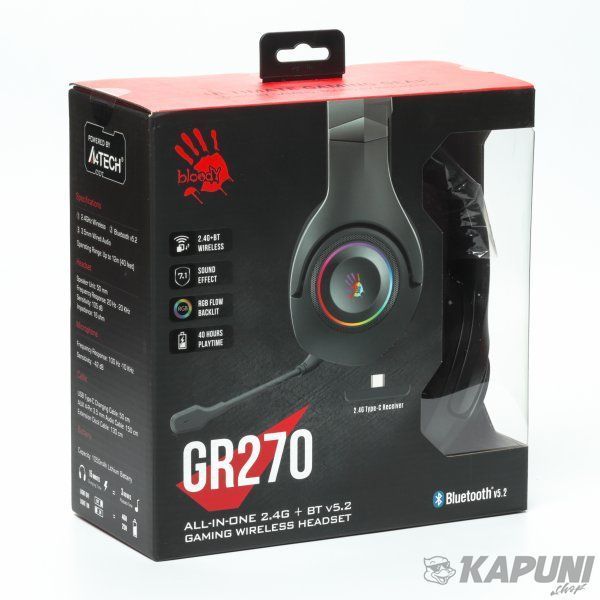 Ігрові навушники з мікрофоном, RGB підсвічування, Bluetooth + 2.4GHz + 3.5 jack, GR270 (Black) GR270 (Black) фото