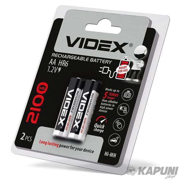Аккумуляторы VIDEX HR6/AA 2100mAh double blister/2 шт., 1.2 V, 2100 мА&middot;год HR6/2100/2DB 23340 фото