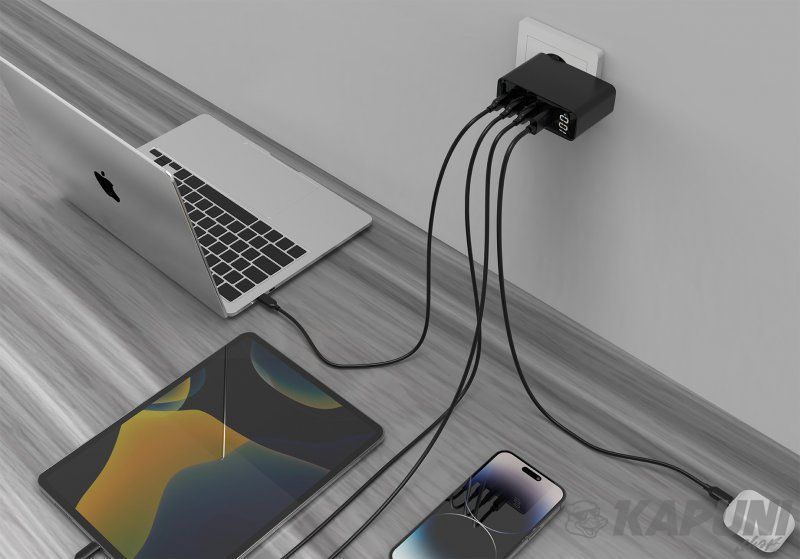 Сетевое зарядное устройство для Gembird 1xUSB-A (QC3.0 30W)+3xType-C (PD 100W), черный TA-UC-PDQC100LCD-01-BK TA-UC-PDQC100LCD-01-BK фото