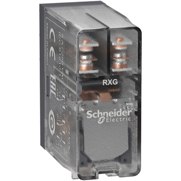 Промежуточное реле Schneider Electric интерфейсное реле, электромеханические реле Harmony, 5 А, 2 переключающих контакта, без світлодіода, без кнопки тестування, що блокується, 24 В постоянного тока RXG25BD RXG25BD фото