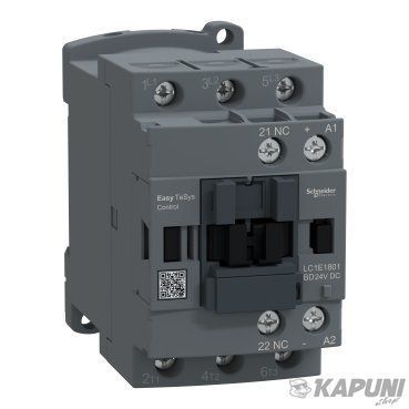 Контактор Schneider Electric EasyTeSys триполюсний 18 А/400 В категорія застосування для електродвигунів + 1 нормально закритий допоміжний контакт напруга котушки 28 В постійного струму LC1E1801BD LC1E1801BD фото