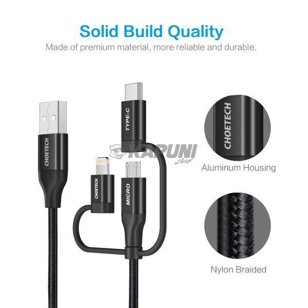 Кабель USB 2.0, MFI, AM-тато/Lightning/Micro/Type-C USB, 1.2 м, IP0030-BK IP0030-BK фото