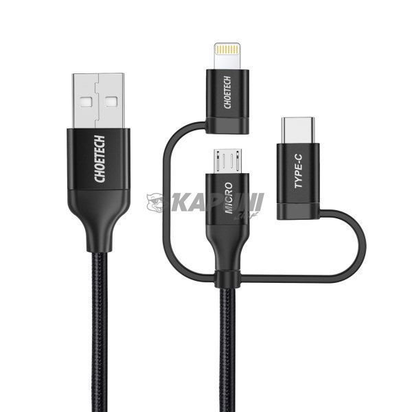 Кабель USB 2.0, MFI, AM-тато/Lightning/Micro/Type-C USB, 1.2 м, IP0030-BK IP0030-BK фото