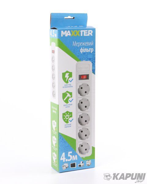 Сетевой фильтр, 4.5 м. кабель, 5 розеток, серый Maxxter SPM5-G-15G SPM5-G-15G фото