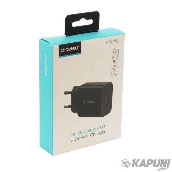 Сетевое зарядное устройство, USB-A, 18 Вт, QC 3.0 Choetech Q5003-EU-BK фото