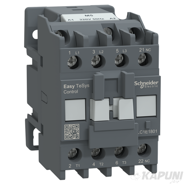 Контактор Schneider Electric трехполюсный EasyTeSys 1 нормально закрытый контакт 18 А категория применения для электродвигателей 220 В переменного тока 50 гц LC1E1801M5 LC1E1801M5 фото