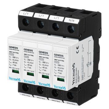 Обмежувач перенапруги Vector VS GENESIS 4P 230/280 В AC 40 кА Клас I+II+III/Клас B+C+D (4+0 TNS) GP4B207SAC GP4B207SAC фото