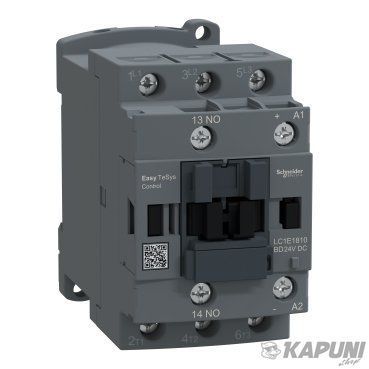 Контактор Schneider Electric EasyTeSys трехполюсный 18 А/400 В категория применения для электродвигателей +1 нормально открытый контакт напряжение катушки 28 В постоянного тока LC1E1810BD LC1E1810BD фото