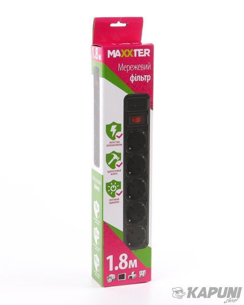 Сетевой фильтр, черный, 1.8 м кабель, 5 розеток Maxxter SPM5-G-6B SPM5-G-6B фото