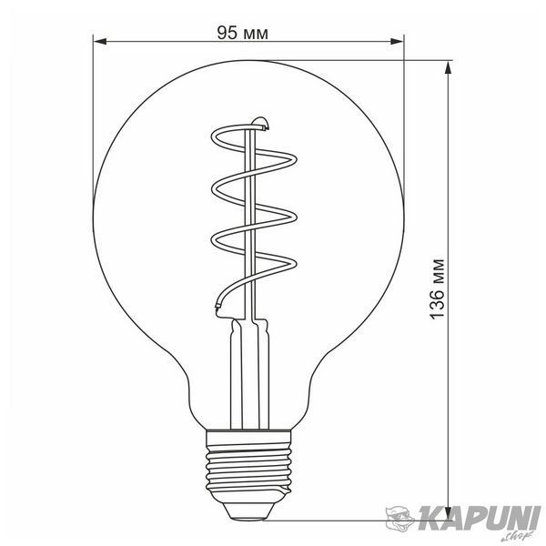 LED лампа VIDEX Filament G95FGD 4W E27 2100K дімерна графіт VL-G95FGD-04272 25174 фото