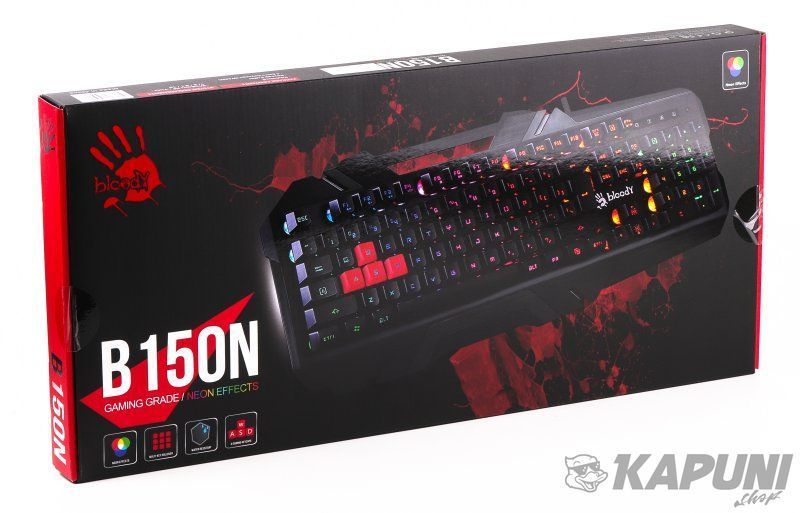 Клавиатура USB, игровая, неоновая подсветка, эффекты "волна" и "дыхание" Bloody B150N Bloody (Black) B150N Bloody (Black) фото