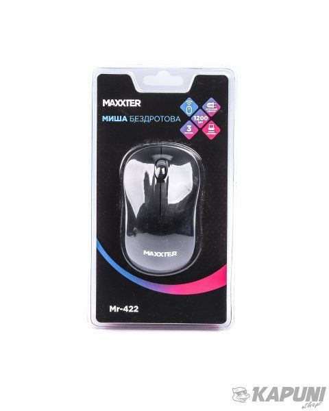 Миша бездротова, 3 кнопки, оптична, 1200 DPI, USB, чорний Maxxter Mr-422 Mr-422 фото