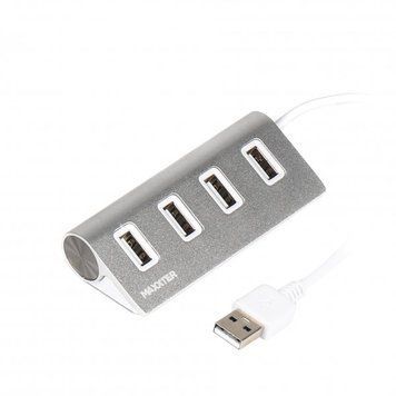 Хаб Maxxter USB 2.0 Type-A на 4 порта, металл, серебристый HU2A-4P-01 HU2A-4P-01 фото