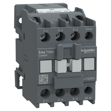 Контактор Schneider Electric триполюсний EasyTeSys 1 нормально закритий контакт 25 А категорія застосування для електродвигунів 220 В змінного струму 50 гц LC1E2501M5 LC1E2501M5 фото