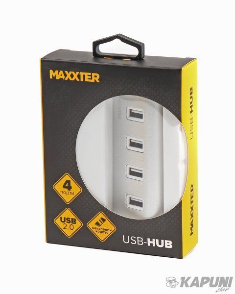 Хаб Maxxter USB 2.0 Type-A на 4 порти, метал, сріблястий HU2A-4P-01 HU2A-4P-01 фото