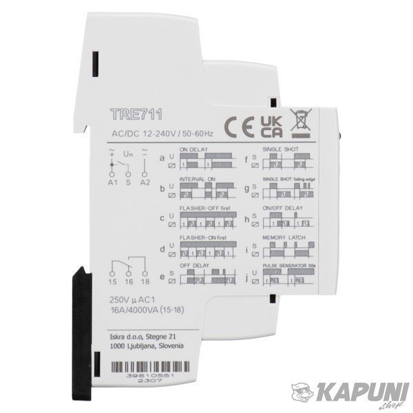 Реле времени ISKRA TRE 711 UNI 16 А/АС1 1 перекидной контакт 12-240 В AC/DC 786053058000 786053058000 фото
