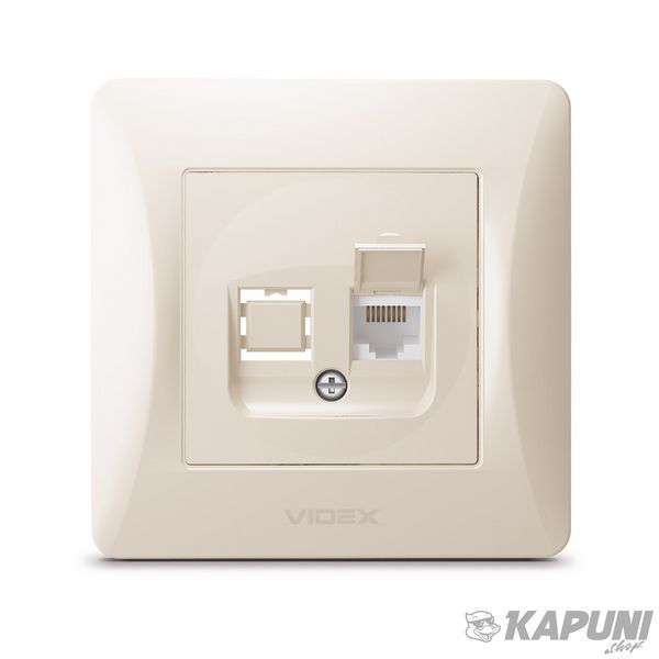 Розетка CAT6 одинарная комп'ютерна кремова VIDEX BINERA, IP20 VF-BNSK1PC6-CR 24699 фото