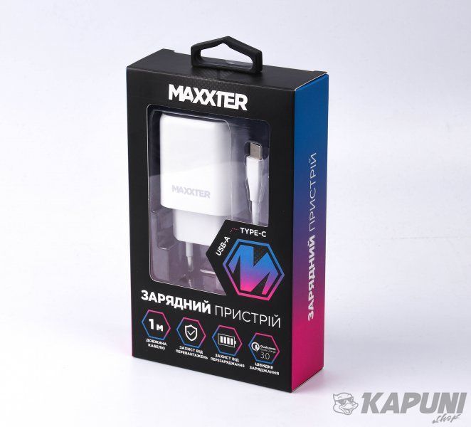 Сетевое зарядное устройство Maxxter 2.4A + кабель Type-C White (WC-QC-AtC-01) WC-QC-AtC-01 фото