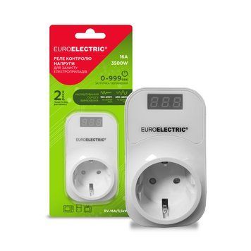 Реле контроля напряжения в розетку 16А 3,5 кВт 150V-280V EUROELECTRIC RV-16A/3,5kW фото