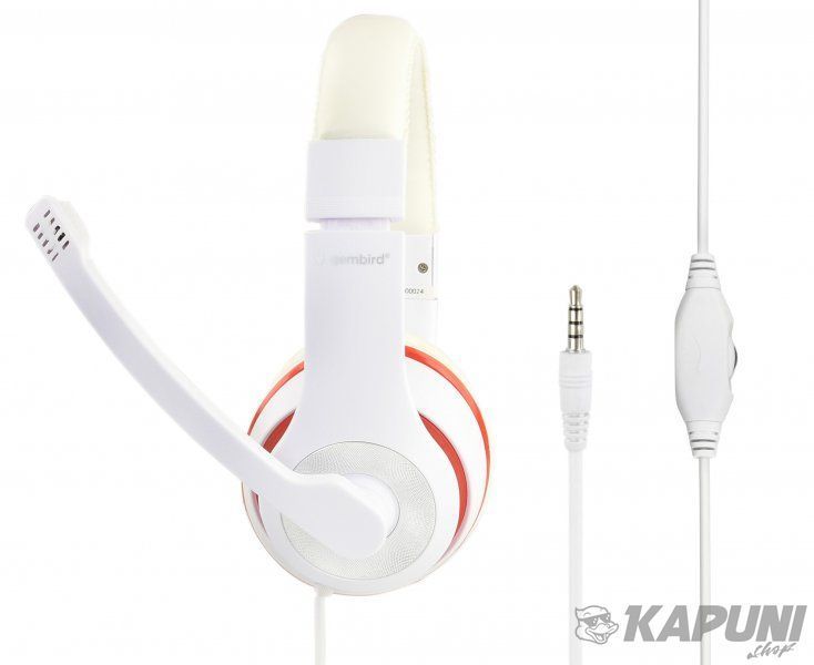 Навушники стерео накладні, з мікрофоном, 3.5 Jack 1x4-pin, білий з червоним Gembird MHS-03-WTRD MHS-03-WTRD фото