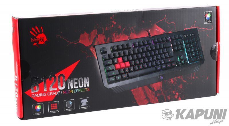 Клавиатура USB, игровая, неоновая подсветка, эффекты "волна" и "дыхание" Bloody B120N Bloody (Black) B120N Bloody (Black) фото