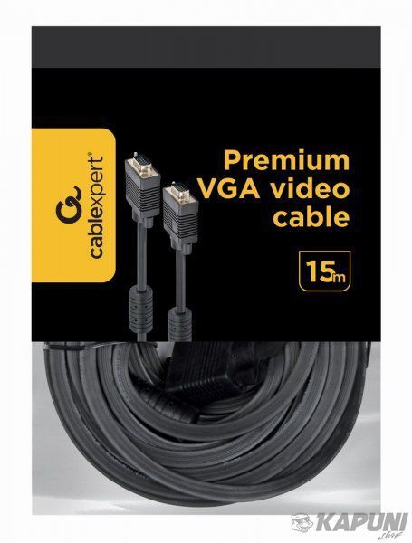 Кабель premium VGA, 3+ 9C HD15M, двойное экранирование, с 2-мя ферритами, 15 м Cablexpert CC-PPVGA-15M-B CC-PPVGA-15M-B фото