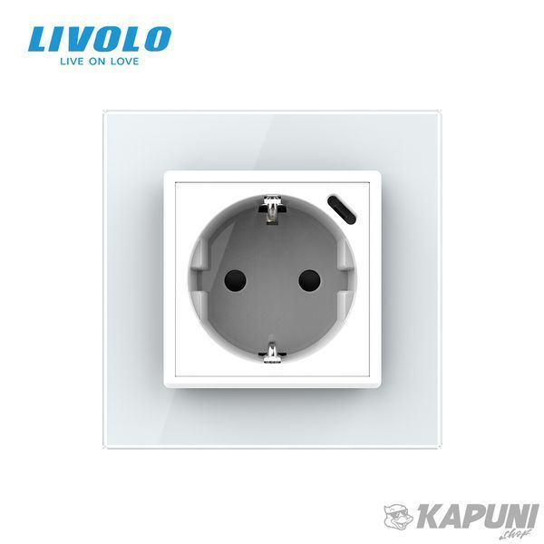 Електрична розетка з USB Type-C Power Delivery 18 Вт Livolo білий (VL-C7CTF16A.UC18W-2WP) VL-C7CTF16A.UC18W-2WP фото
