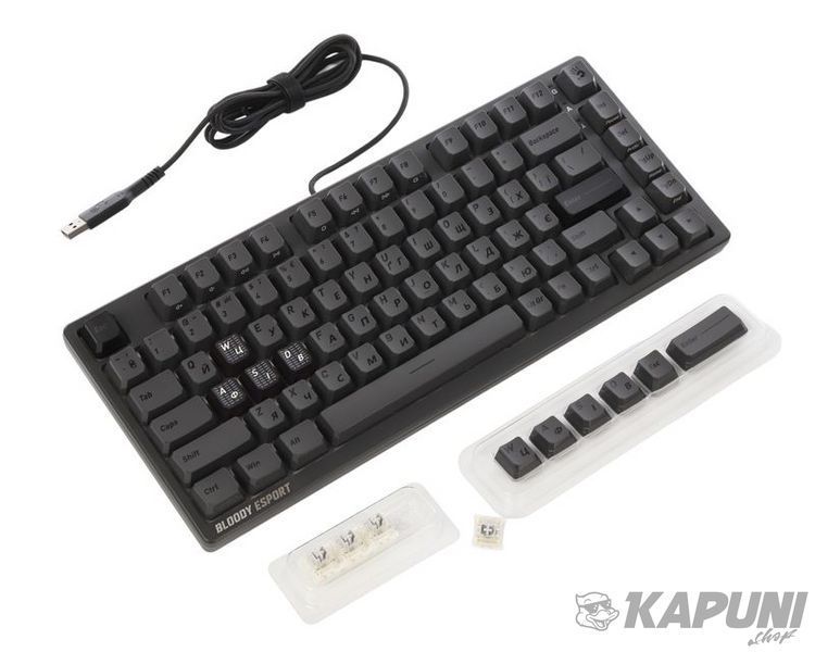 Клавіатура магнітна ігрова, USB, RGB підсвічування, Magnetic Switch Bloody MS76 (Iron Grey) фото