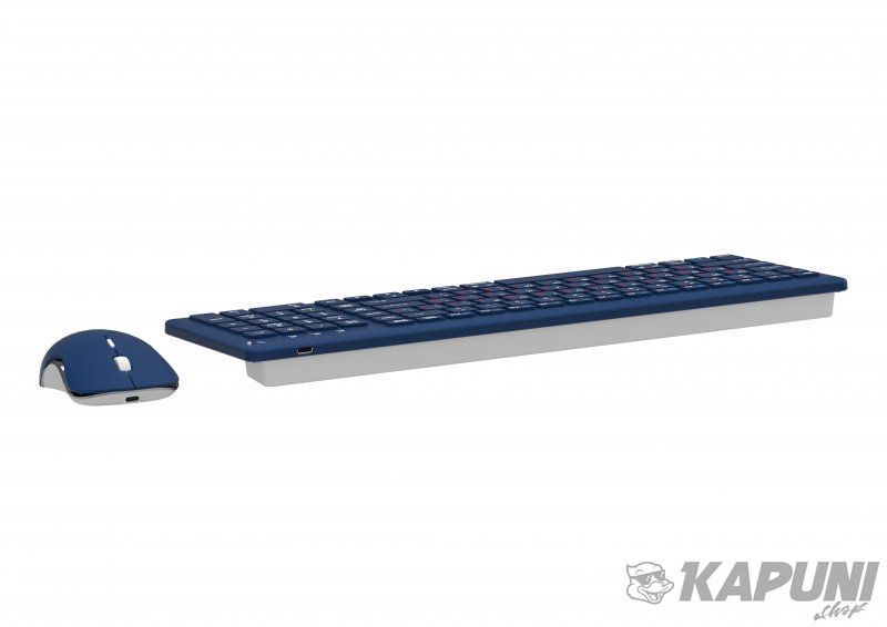 Беспроводной комплект Maxxter (клавиатура+мышка), с аккумуляторами, бесшумный, темно-синий KMS-WCM-01BL-UA KMS-WCM-01BL-UA фото