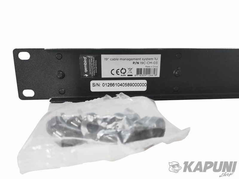 Кабельный органайзер 1U 19" металлический с 5 пластиковыми кольцами Cablexpert 19C-CM-03 фото