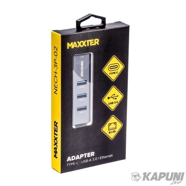 Адаптер, з Type-C на Gigabit Ethernet, 3 Ports USB 3.0, 1000 Mbps, метал, темно-сірий NECH-3P-02 NECH-3P-02 фото