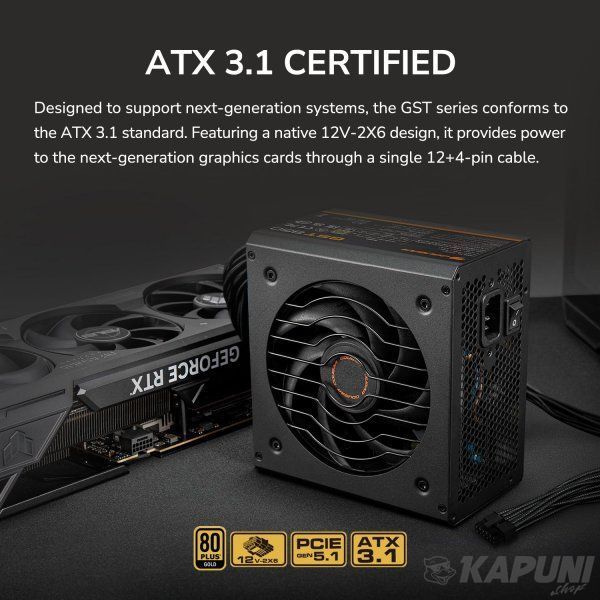 Блок питания Cougar 850 Вт, 80 Plus Gold, ATX 3.1, 120 мм HDB Fan, 8 SATA + 6 PCI-E GST 850 GST 850 фото
