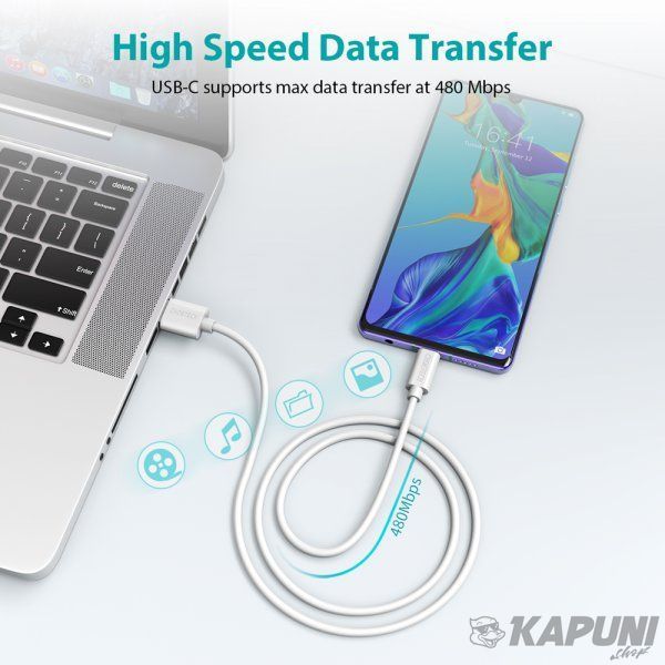 Кабель преміум якість USB 2.0 A-тато/C-тато,1 м., AC0002-WH AC0002-WH фото