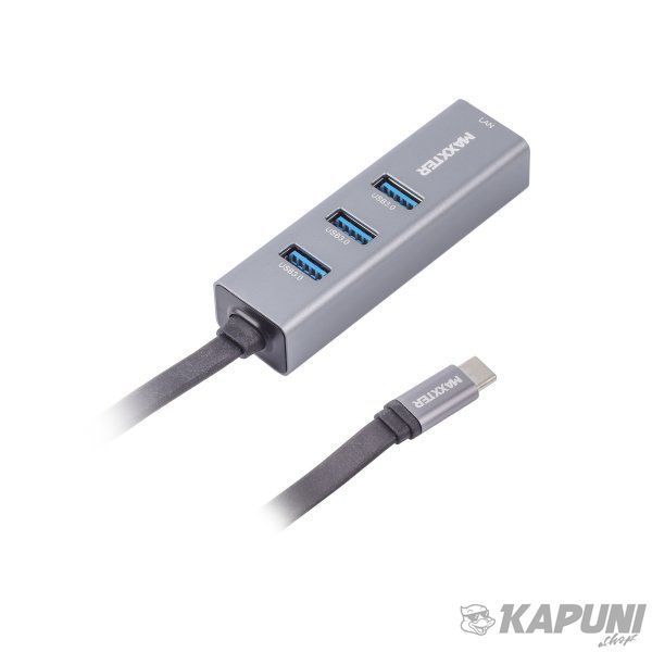 Адаптер, з Type-C на Gigabit Ethernet, 3 Ports USB 3.0, 1000 Mbps, метал, темно-сірий NECH-3P-02 NECH-3P-02 фото