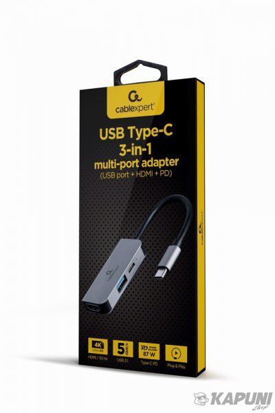 Док станция USB-C 3-в-1 (USB/HDMI/PD), серый Cablexpert A-CM-COMBO3-02 A-CM-COMBO3-02 фото