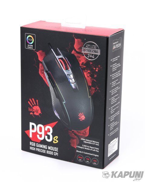 Ігрова миша Bloody Activated, RGB, 8000 CPI, 20M натискань Bloody P93s Bloody (Stone black) P93s Bloody (Stone black) фото