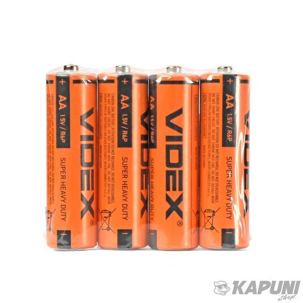 Батарейка сольова VIDEX R6P/AA 4 шт. SHRINK, 1.5 V, 850 мА&middot;год R6P/AA 4pcs S 21156 фото